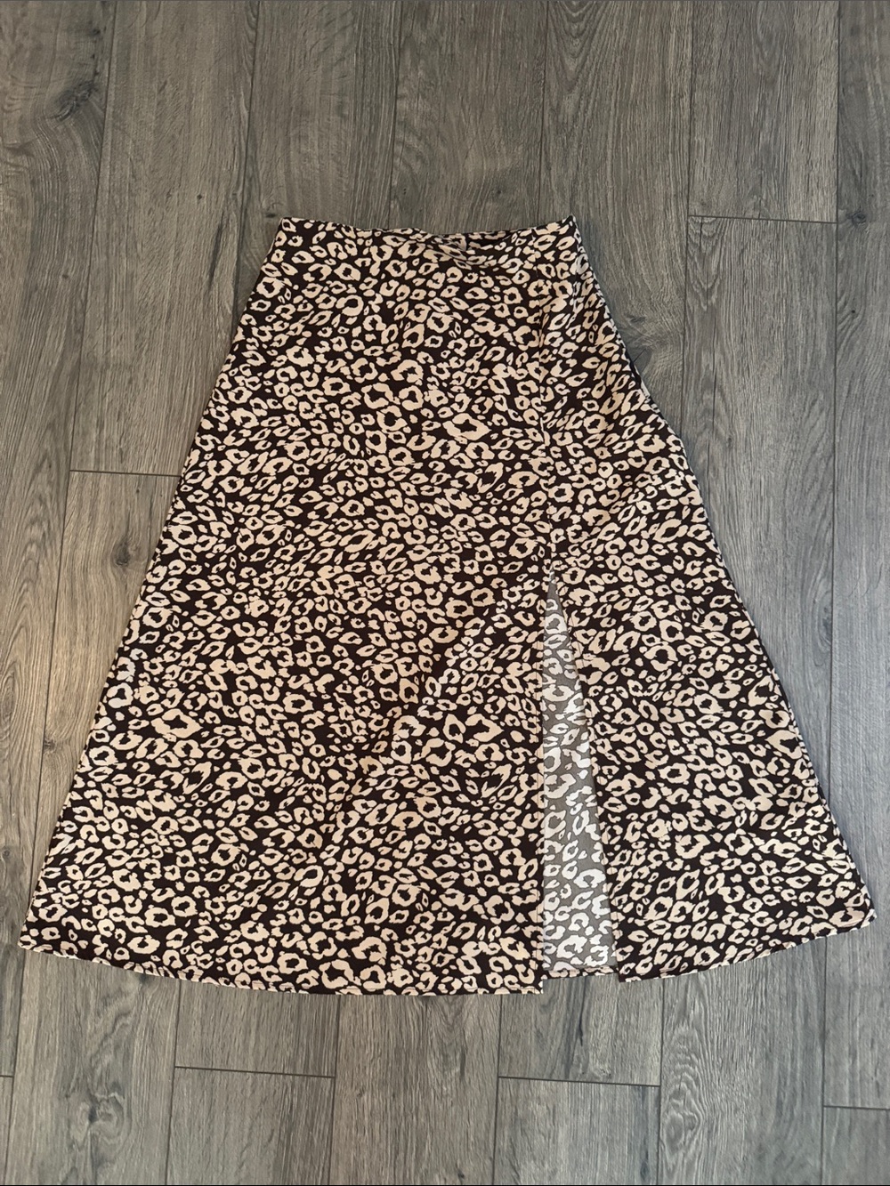 SHEIN Pink and Black Leopard A-Line Midi Skirt with Slit
